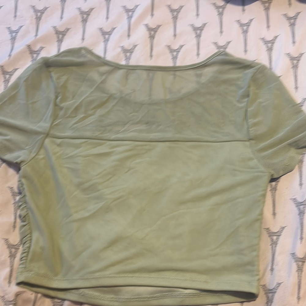 Green Ruched Mesh Top - Picture 2 of 2